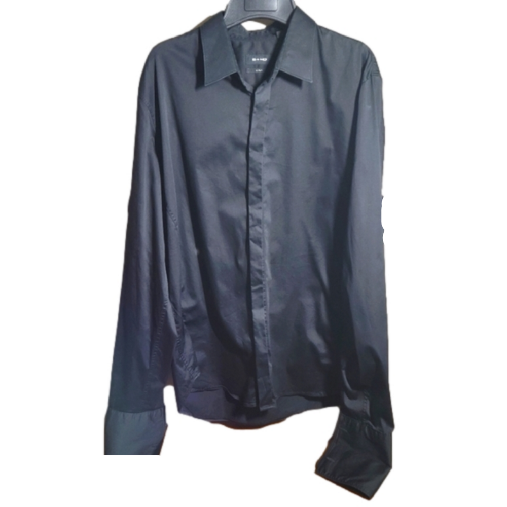 SAND 2 ply szXL 17-17.5us 43eu black fitted covered button cufflink dress shirt